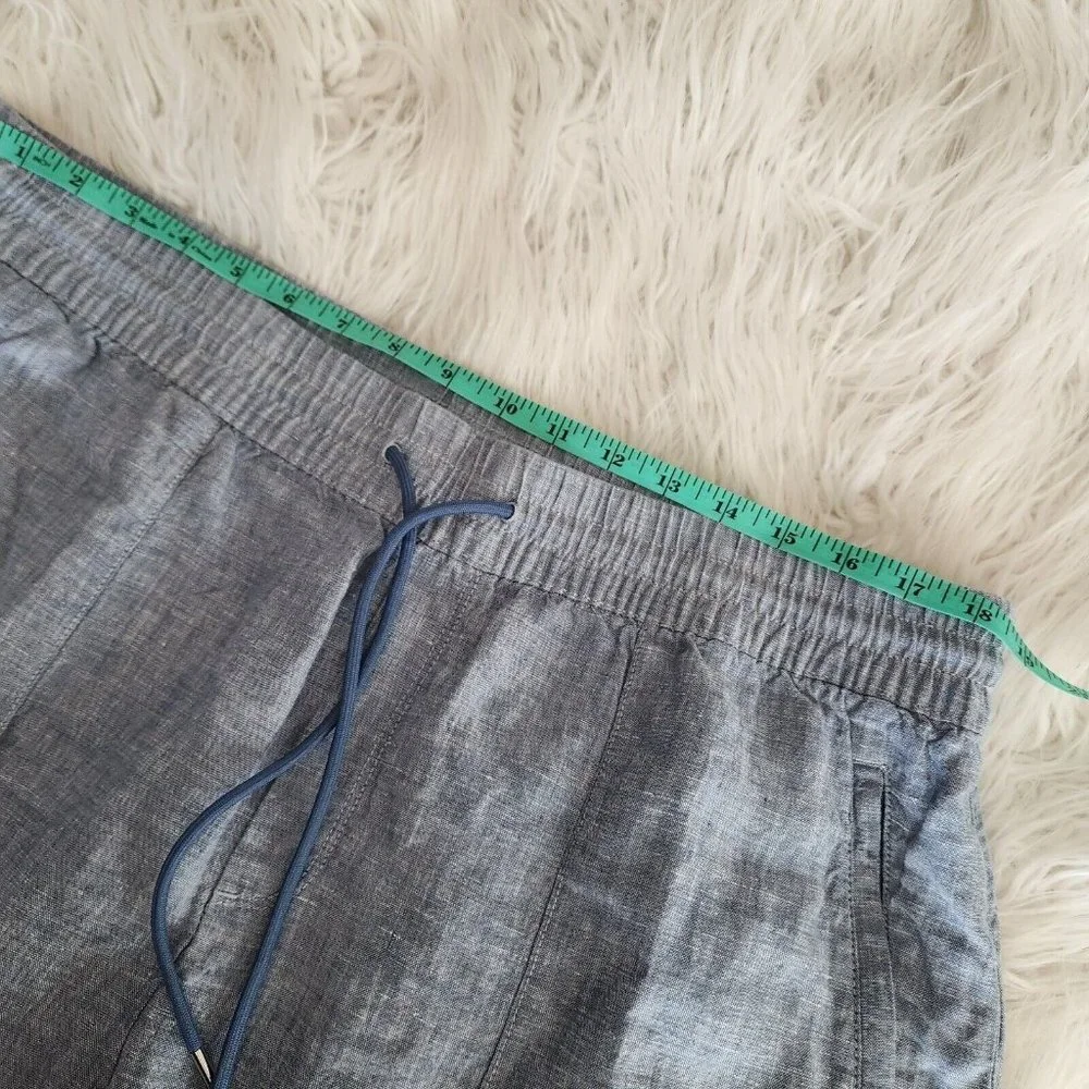 Athleta Jogger Pants Women 18 Plus Blue 100% Linen Pull On Elastic Waist Comfort